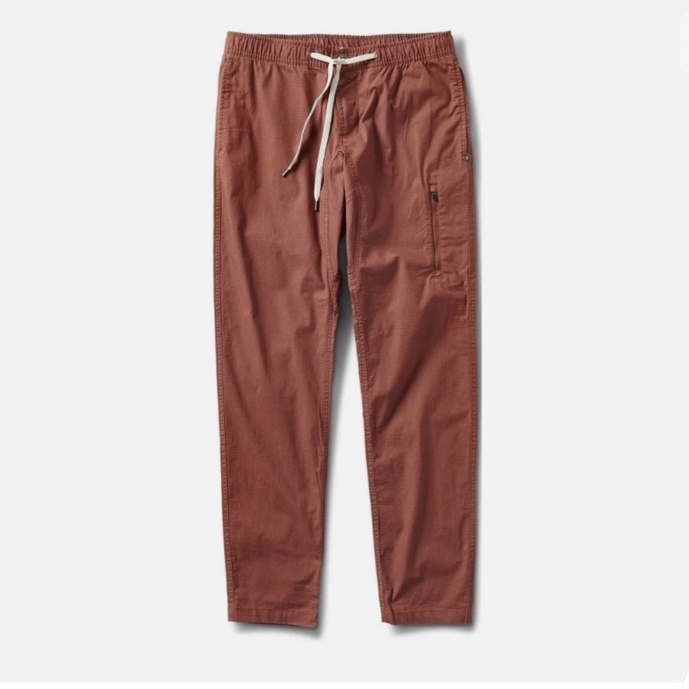 Vuori Ripstop Pant Cedar Red Brown Stretch Organic Cotton Outdoor Loungewear-XS